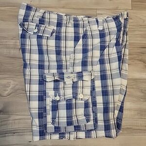 Lee Dungarees Cargo‎ Shorts Mens 40 Blue White Plaid Flap Pockets  Relaxed